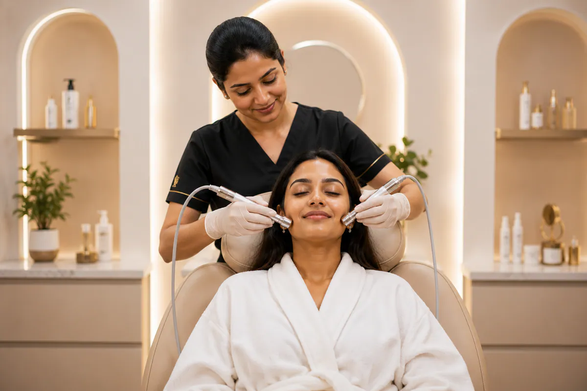 Clinician providing a hands-on facial treatment