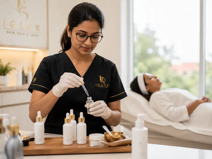 Clinician preparing a treatment serum with a dropper