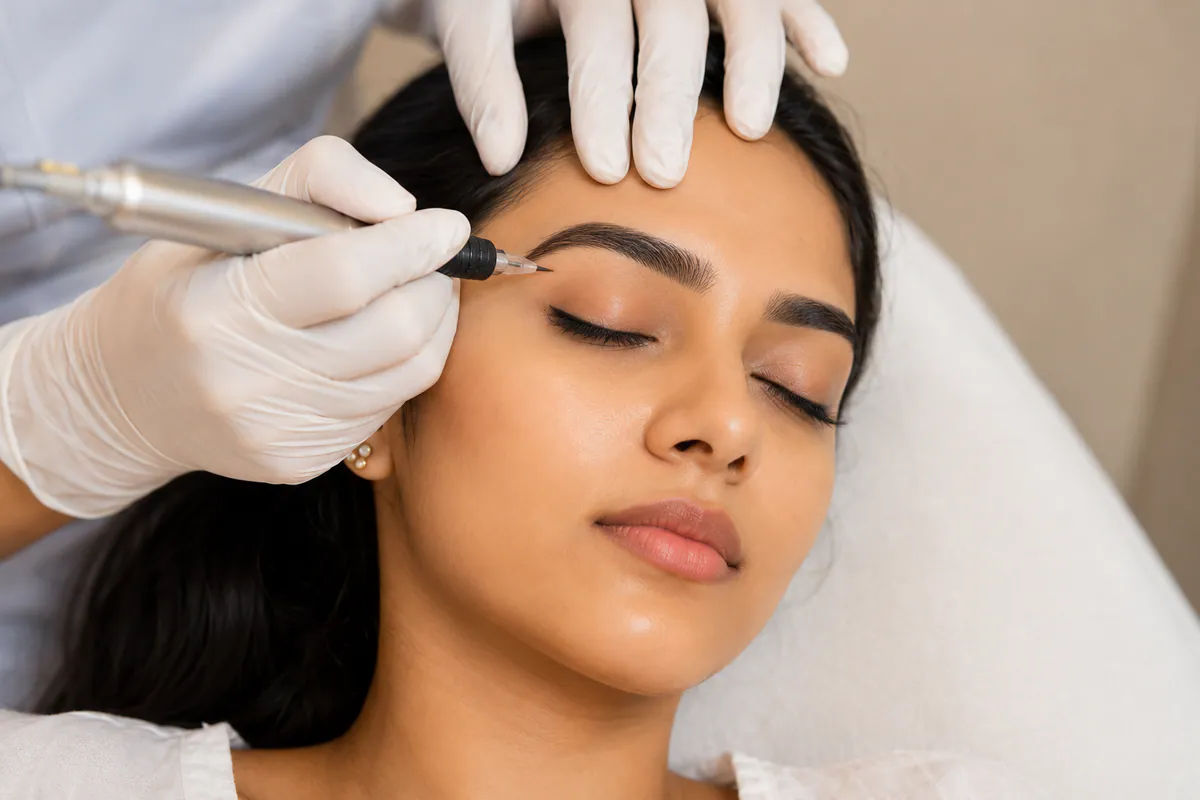 Dermatology consultation comparing treatment options for acne scars